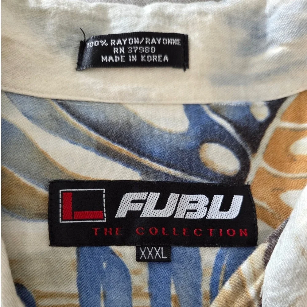 FUBU The Collection Safari Tropical Leaf Print Button Shirt Mens Sze 3XL Vintage